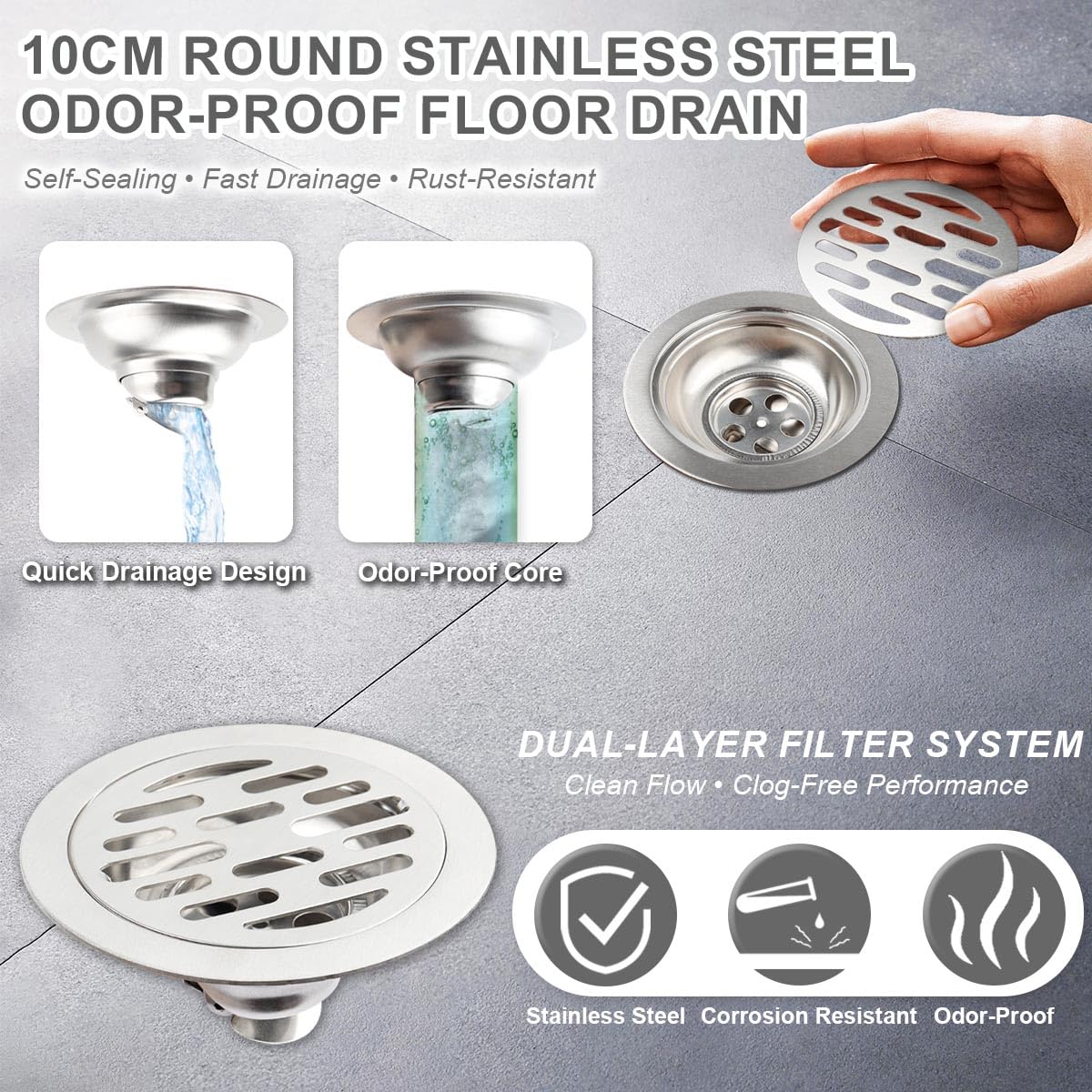 Odor Proof Multi- Purpose Shower Drain, Grate Cover, for Kitchen Balcony Bathroom and Washroom