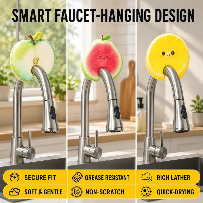 Cute Fruit‑Shaped Dishwashing Sponge Scrubber No‑Scratch Kitchen Cleaner