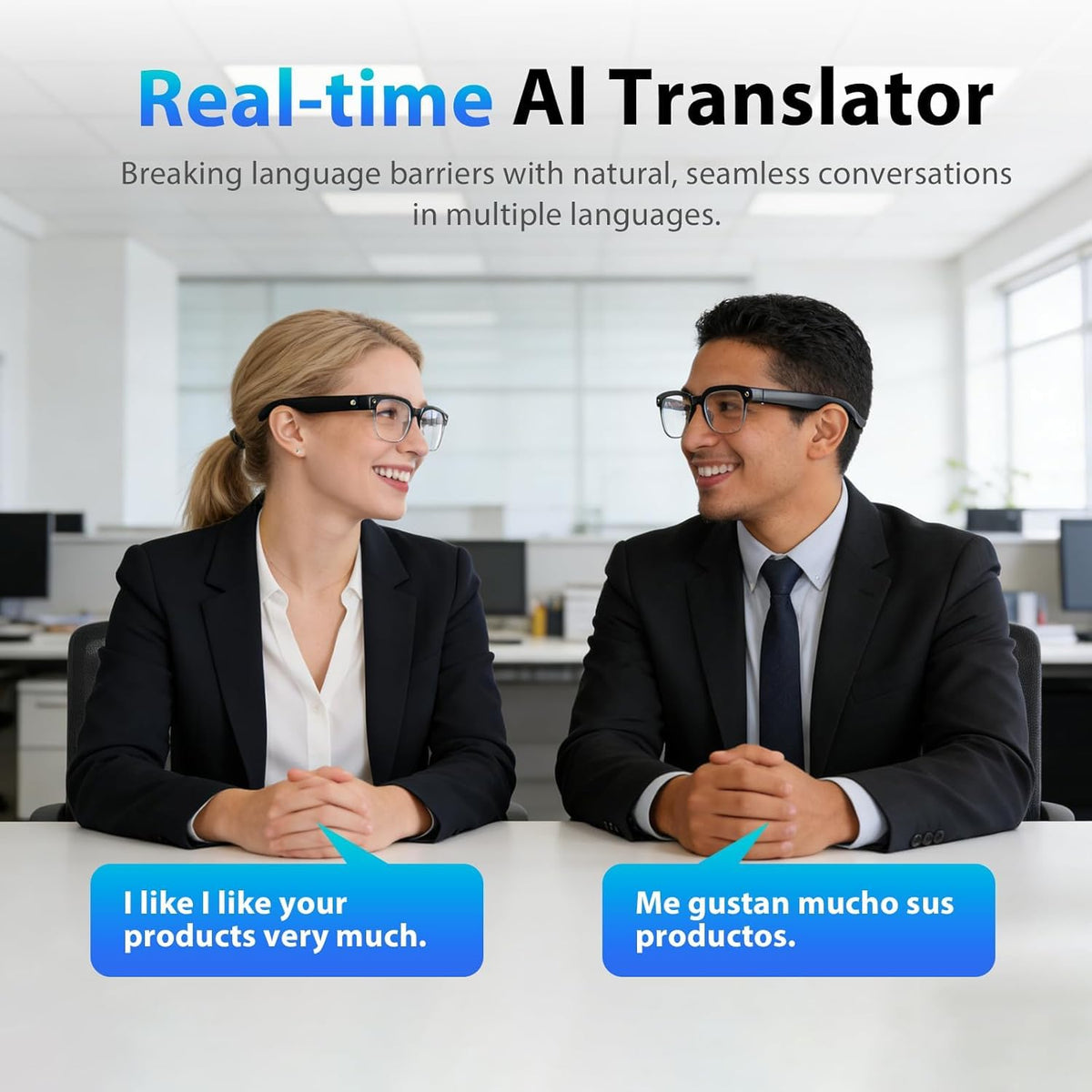 AI Smart Glasses Recording with Camera,  Real-Time Translation, Voice Assistant Light-Sensitive Lenses
