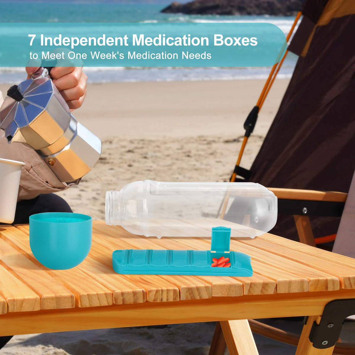2 in 1 Pill Box Cup Organizer with Water Bottle, 7 Day Pill Organizer Case, 600 ML Daily Medicine Storage Box