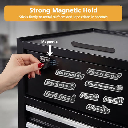 Magnetic Tool Box Labels 15 Pack, Reusable Magnetic Toolbox Labels