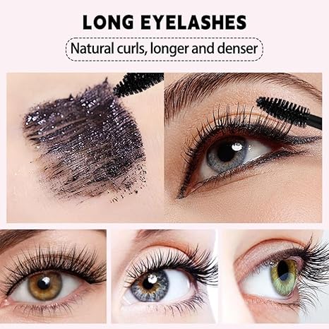 2Pcs 7D Fiber Black Mascara, Natural Lengthening Mascara,Waterproof and Smudge-proof