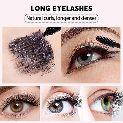 2Pcs 7D Fiber Black Mascara, Natural Lengthening Mascara,Waterproof and Smudge-proof