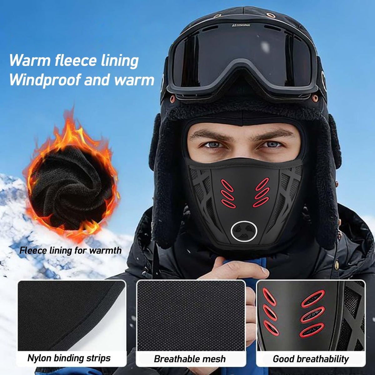 Balaclava Ski Face Mask Winter Windproof Warm Mask, Breathable Full Face Cover with Mesh Vent