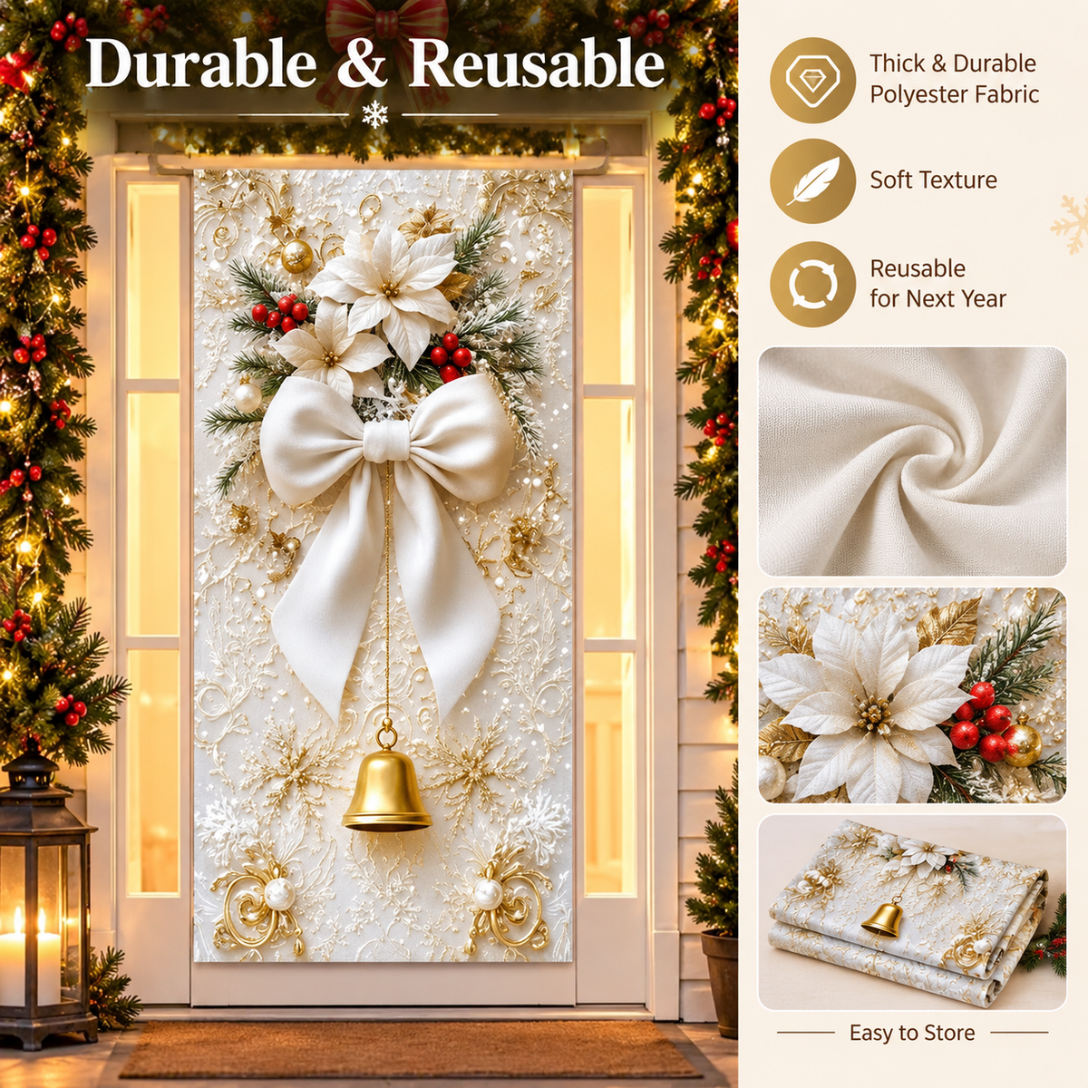 3D Christmas Door Decorations for Front Door, Fits Standard Door(90x200cm/35x79in)