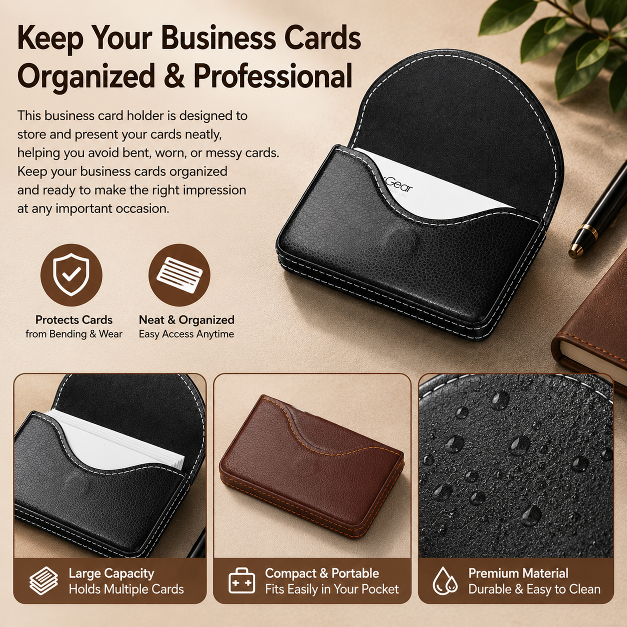 Leather Business Card Case,PocketName Card Holder Wallet for Purse