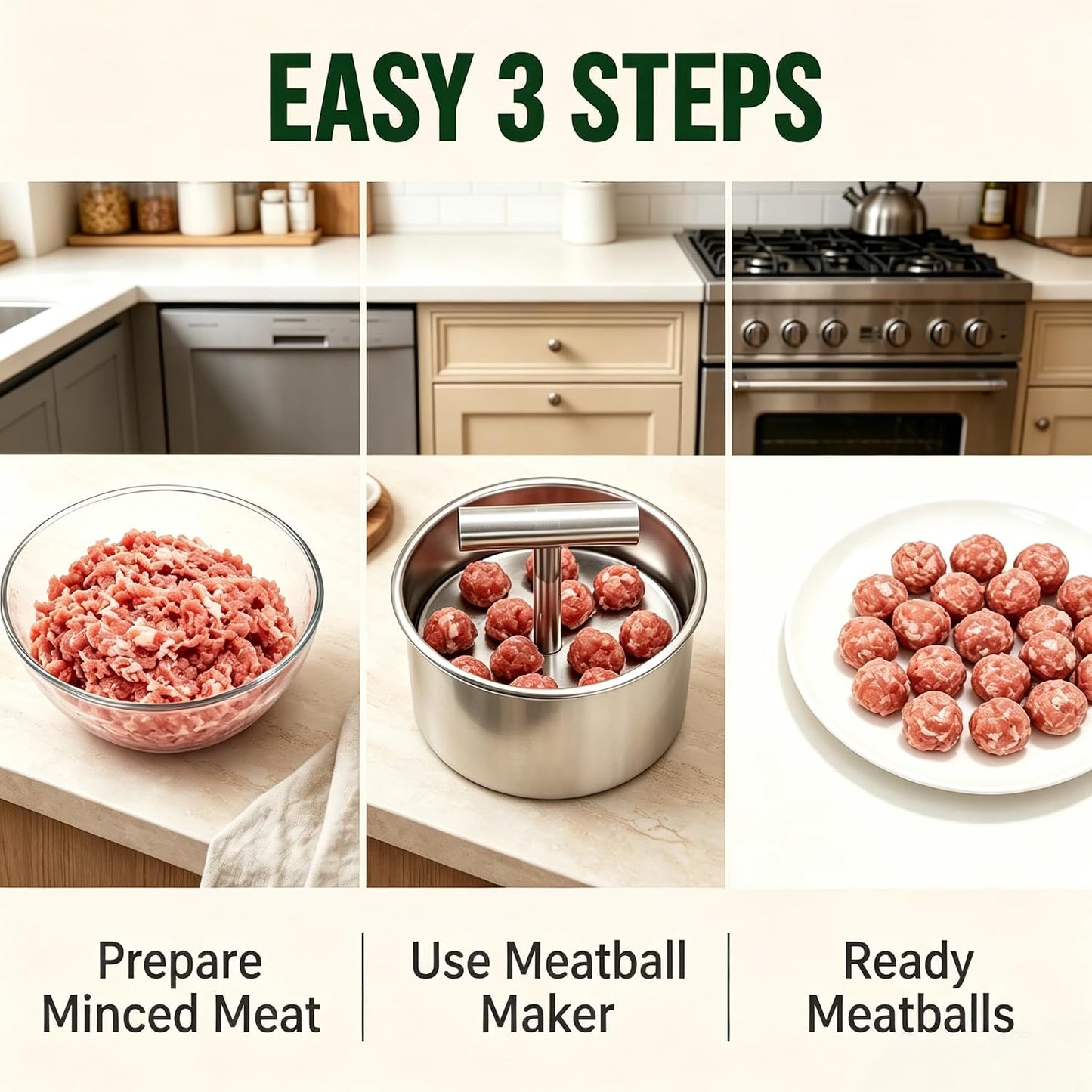 6 Ball Manual Meatball Maker Tool,Stainless Steel Meatball Making Mold