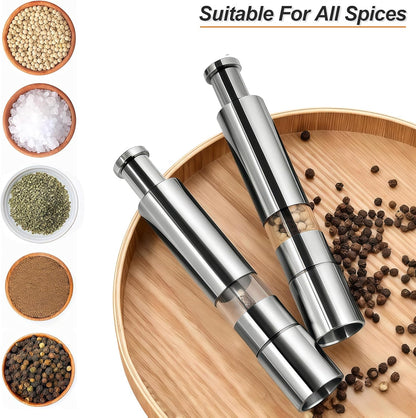 Stainless Steel Pepper Mill Salt Grinder Refillable Design, Manual Salt and Pepper Grinder Set for Spice