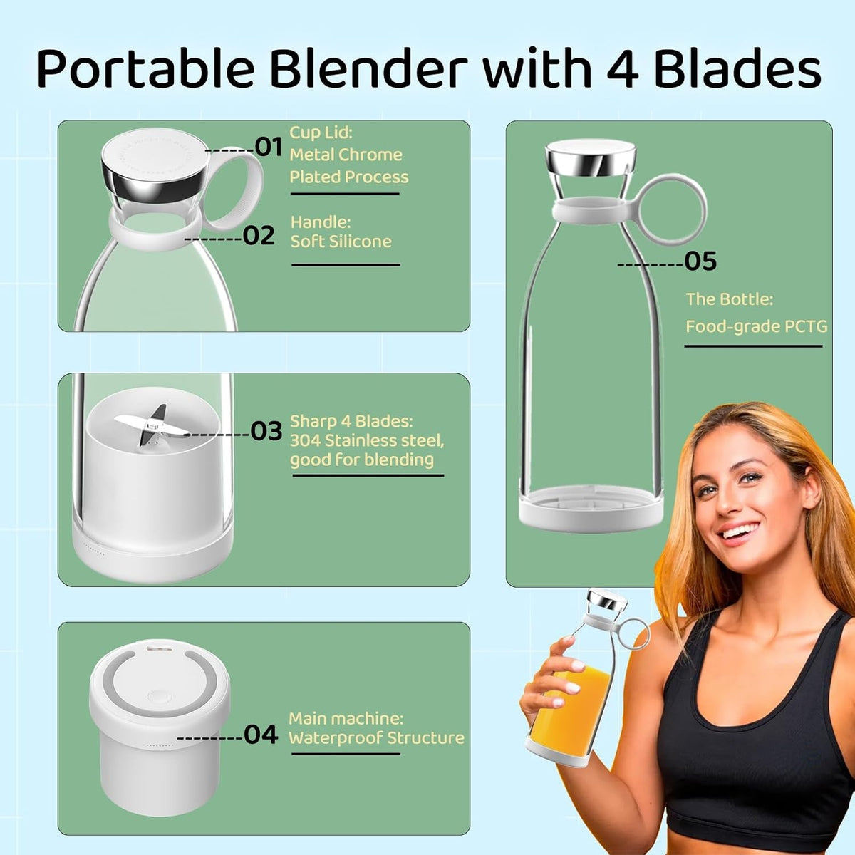 Portable Electric Juicer Bottle ,Wireless Rechargeable Trave lBlender Milkshakes Juicer