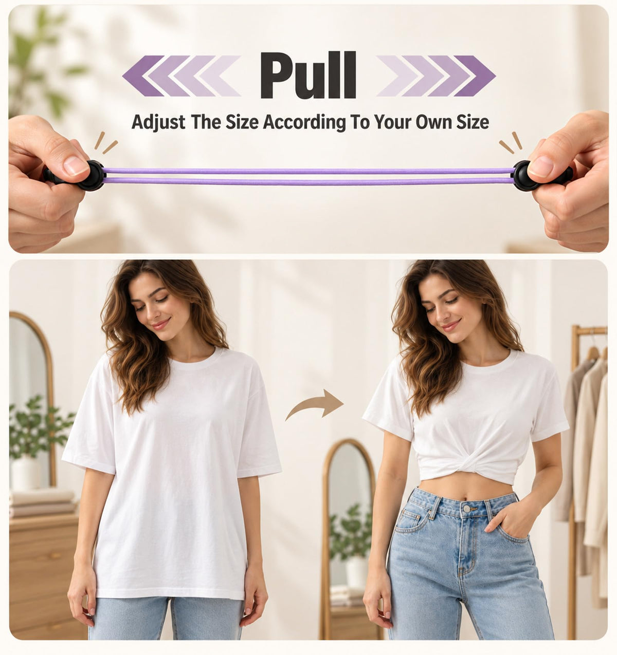 5-Piece Set of Hem-Cinching Straps, Adjustable Hem Straps for Women’s Shirts