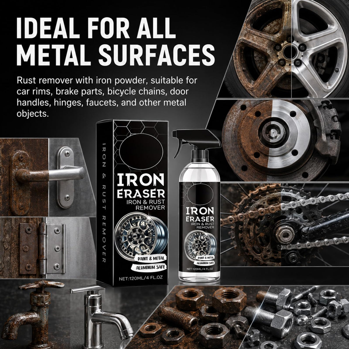 120ml Fast Iron and Rust Remover Spray for Cars, Wheels, Paint and Metal