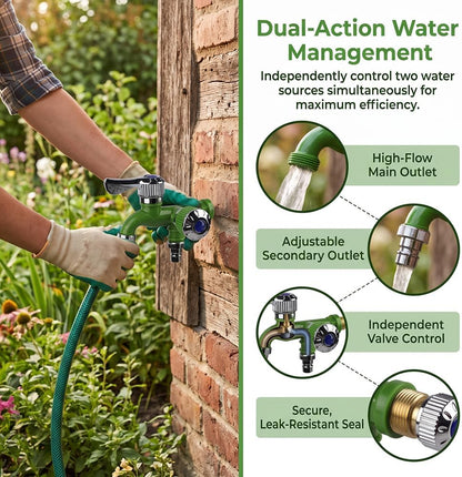 2-in-1 Outdoor Garden Water Faucet,1 Inlet 2 Outlet  Water Hose Outlet Hose Valve