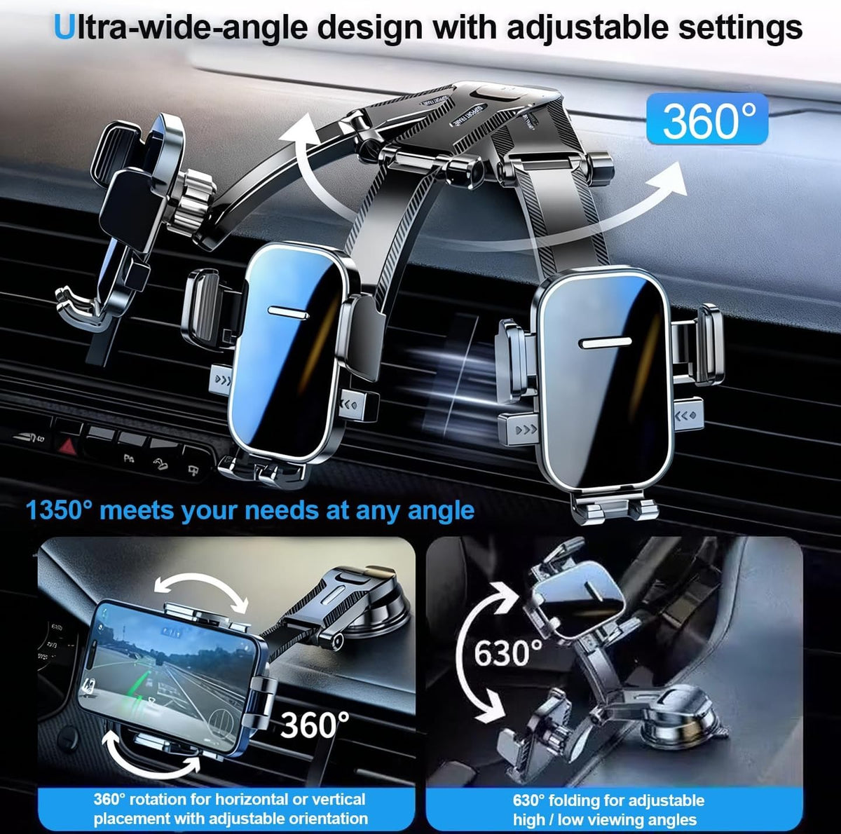 Strong Suction Universal Car Phone Mount, Supports 360-Degree Rotation