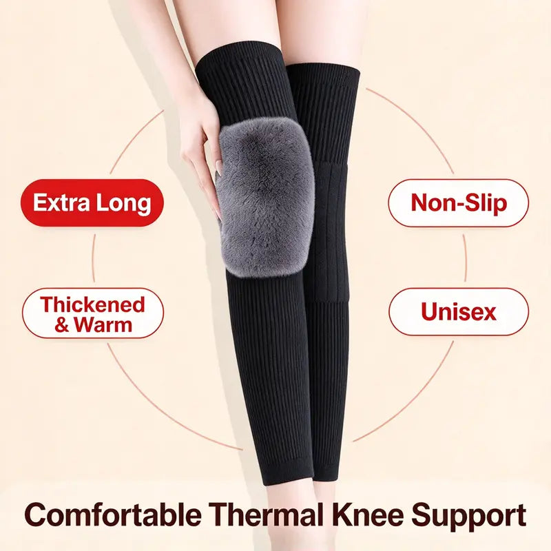 A Pair Elastic Long Knee Pads Thick Wool Lining for Leg Protection