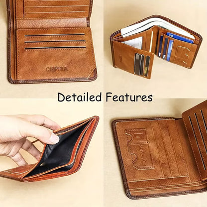 Genuine Leather RFID Wallets for Men Vintage Thin Short Multi-Function Card Holder