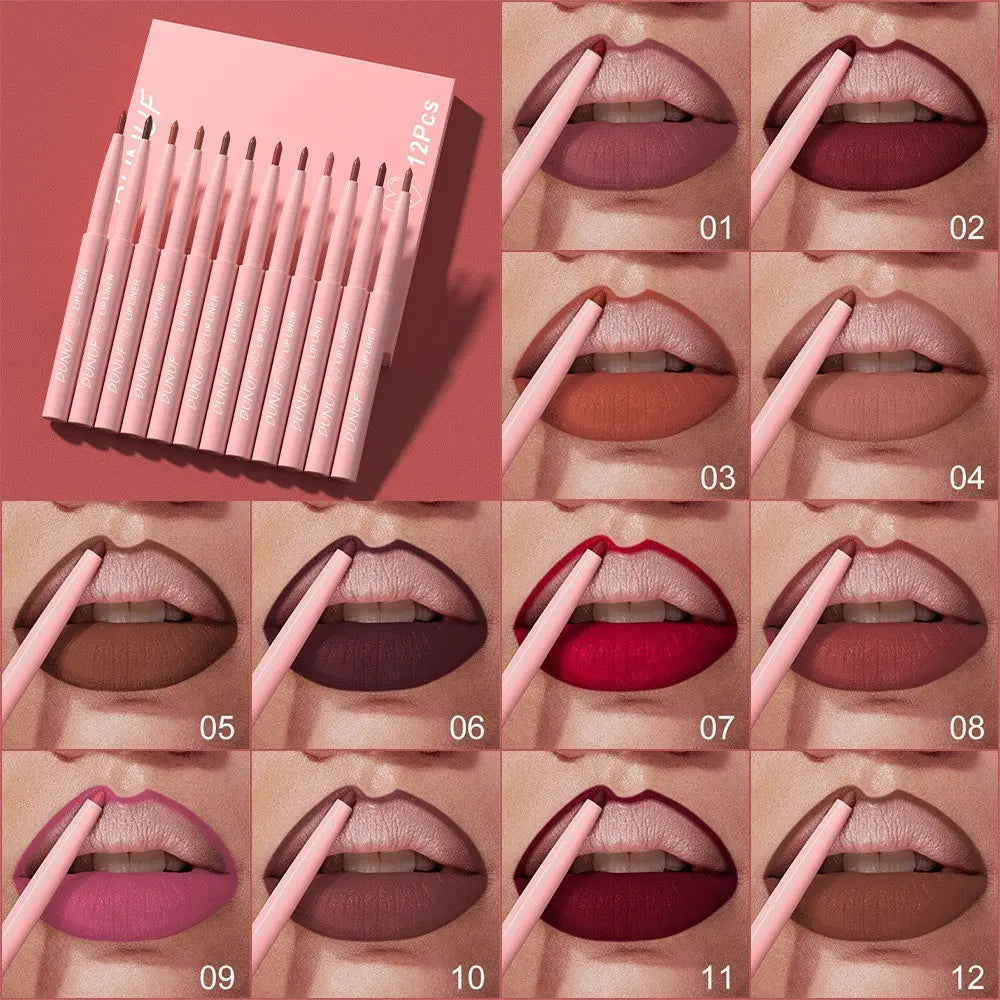 12 Colors Retractable Lip Liner Kit, Creamy Matte Lip Sculpting