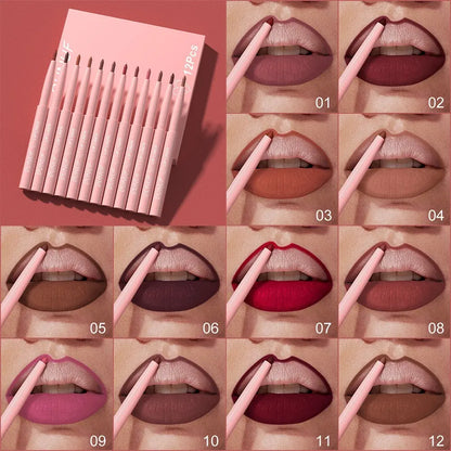 12 Colors Retractable Lip Liner Kit, Creamy Matte Lip Sculpting