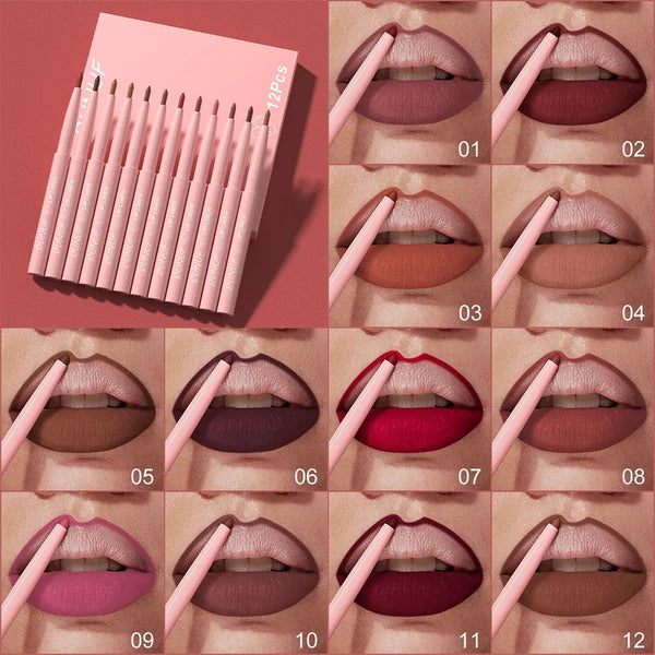 12 Colors Retractable Lip Liner Kit, Creamy Matte Lip Sculpting