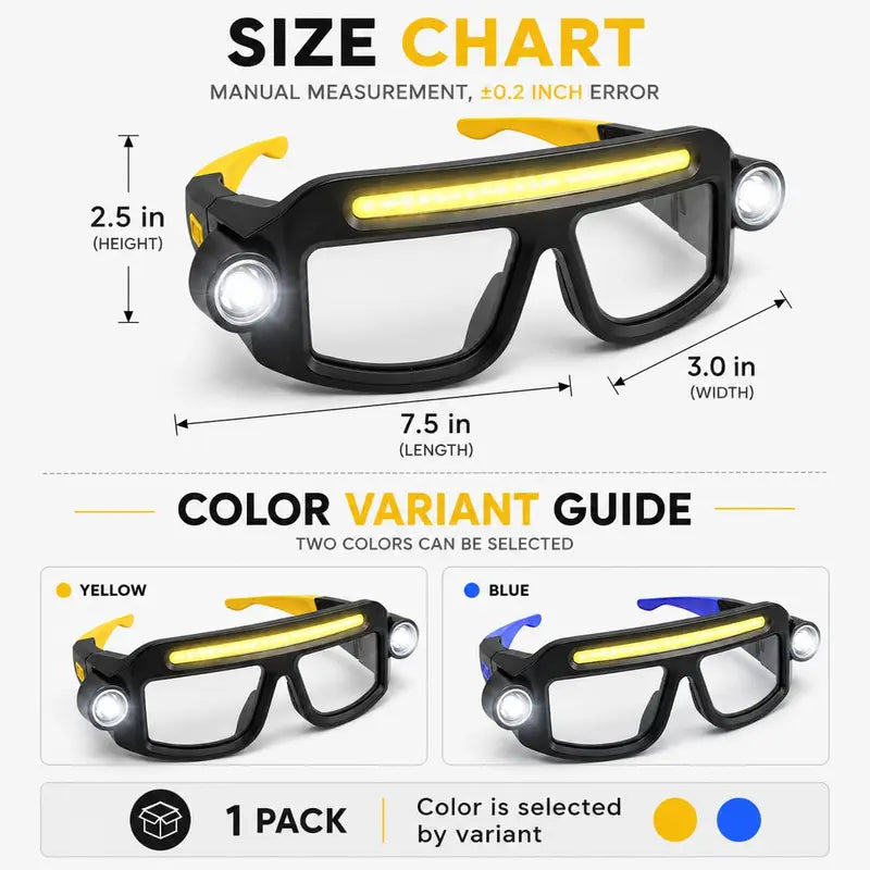 Hand-Wave Sense Long-Battery LED Headlamp Glasses, Rechargeable Type-C USB Charging