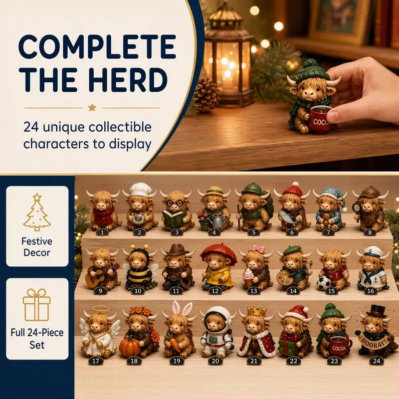 24 Days of Highland Cow Magic Advent Calendar -Collectible Surprises