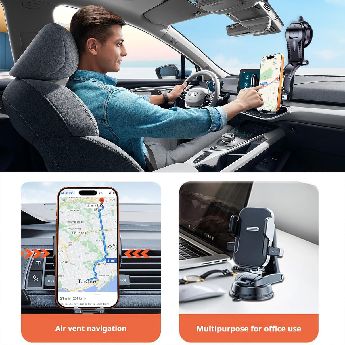 Strong Suction Universal Car Phone Mount, Supports 360-Degree Rotation