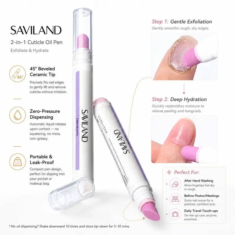 2PCS 3-in-1 Nail Care Pen, Cuticle Oil Cuticle Pusher Nail Oil Pen
