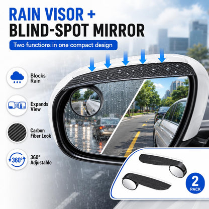 2 PCS HD Car Blind Spot Mirrors with Rain Guard, 2-in-1 Adjustable Carbon Fiber Rain Cover