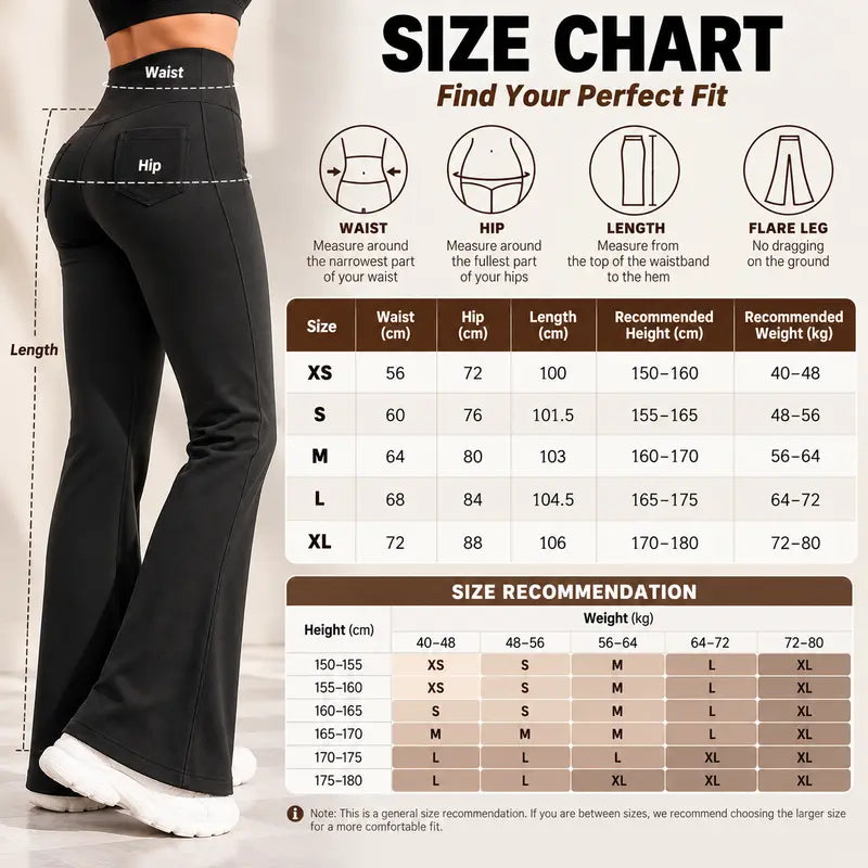 Women's Cashmere-Blend Flare Leggings with Pockets, High Waisted Thermal Bell Bottom Yoga Pants