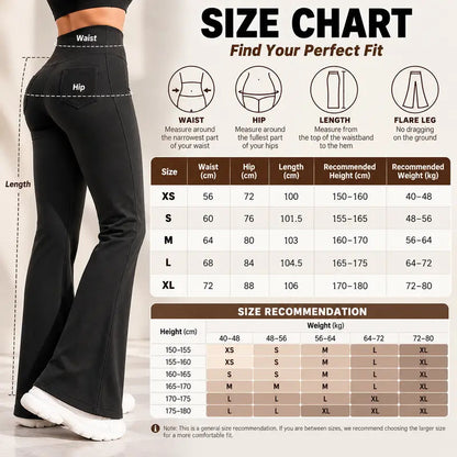 Women's Cashmere-Blend Flare Leggings with Pockets, High Waisted Thermal Bell Bottom Yoga Pants