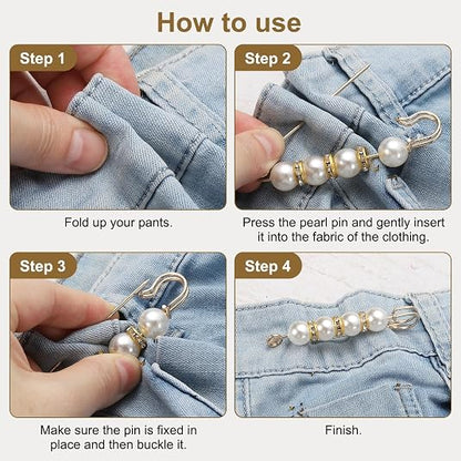 6PCS Exquisite Rhinestone And Pearl Brooch - Pearl Brooch/Waist Button