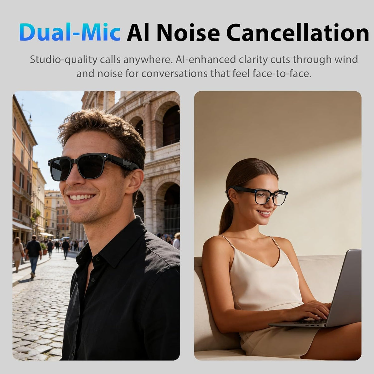 AI Smart Glasses Recording with Camera,  Real-Time Translation, Voice Assistant Light-Sensitive Lenses