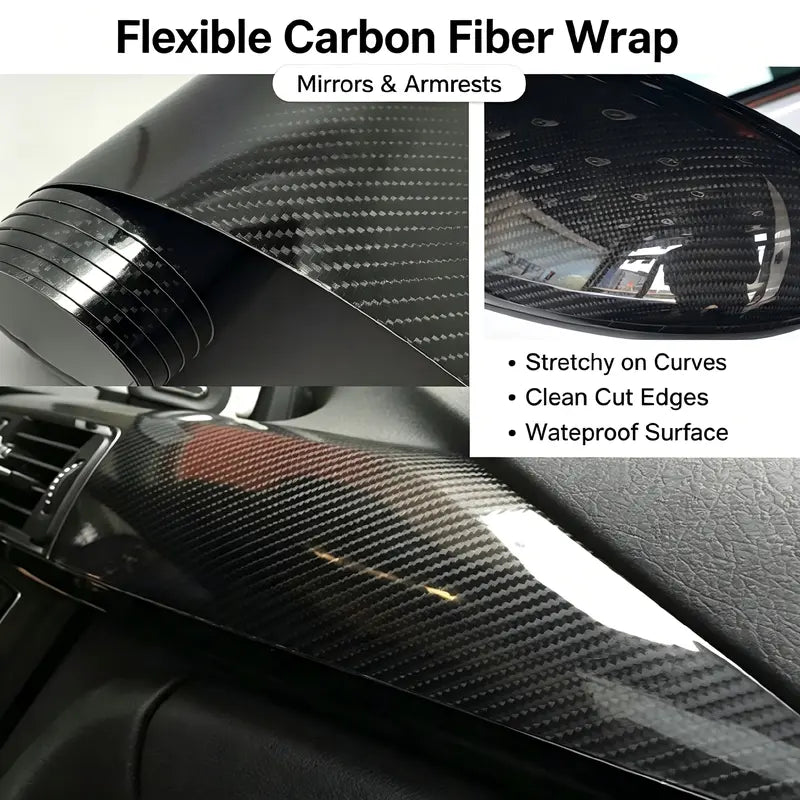 6D Carbon Fiber Viny Wrap Roll Self Adhesive Film, Bubble Free Air Release Technology DIY Wrap Film 11.81 x 39.37 in