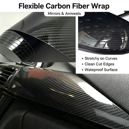 6D Carbon Fiber Viny Wrap Roll Self Adhesive Film, Bubble Free Air Release Technology DIY Wrap Film 11.81 x 39.37 in