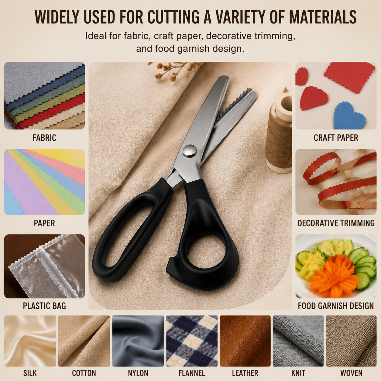 Stainless Steel Zig Zag Pinking Shears with Serrated Teeth - Durable, Sharp Sewing Tool for DIY Crafts, Dressmaking