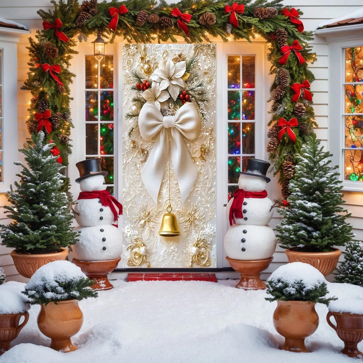 3D Christmas Door Decorations for Front Door, Fits Standard Door(90x200cm/35x79in)