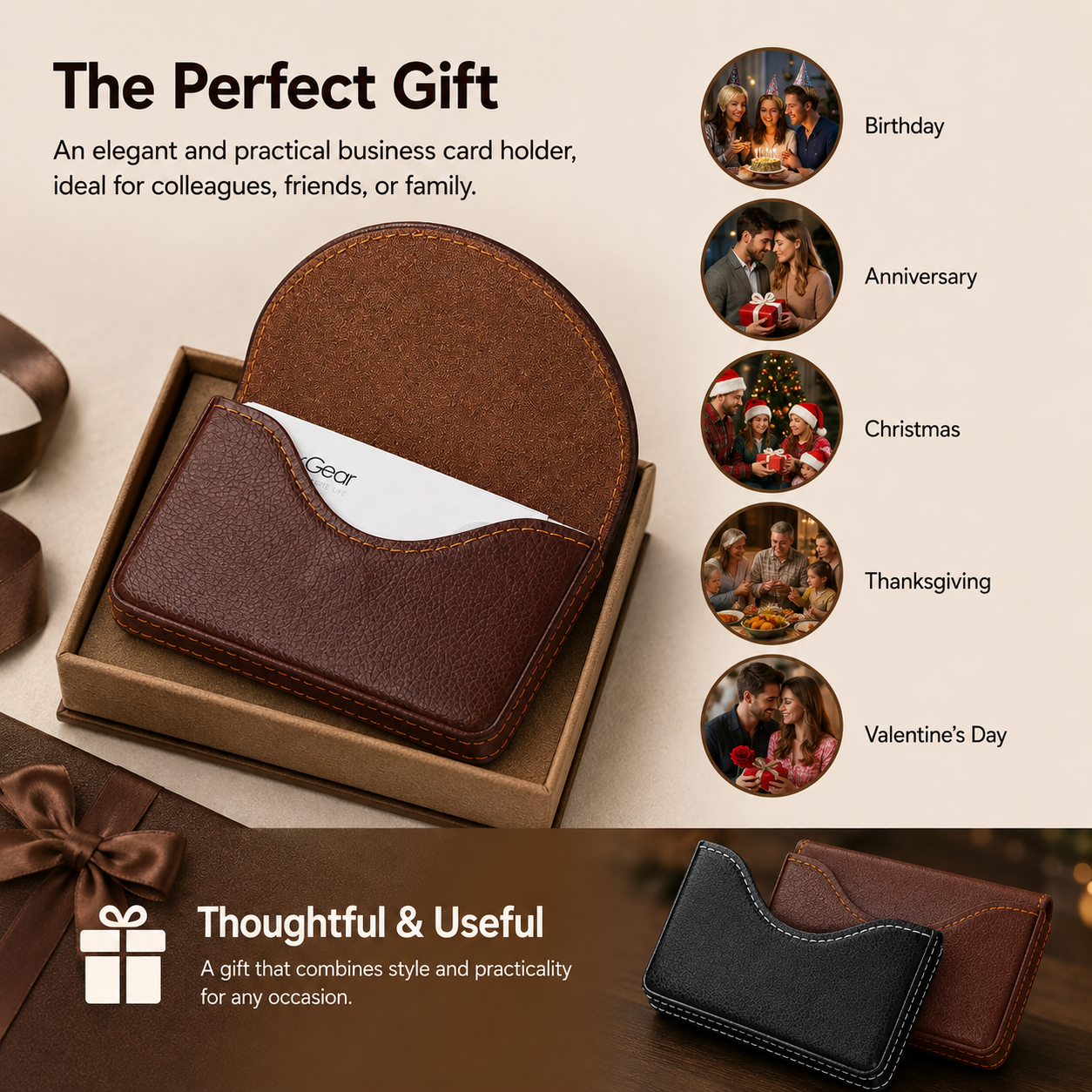 Leather Business Card Case,PocketName Card Holder Wallet for Purse