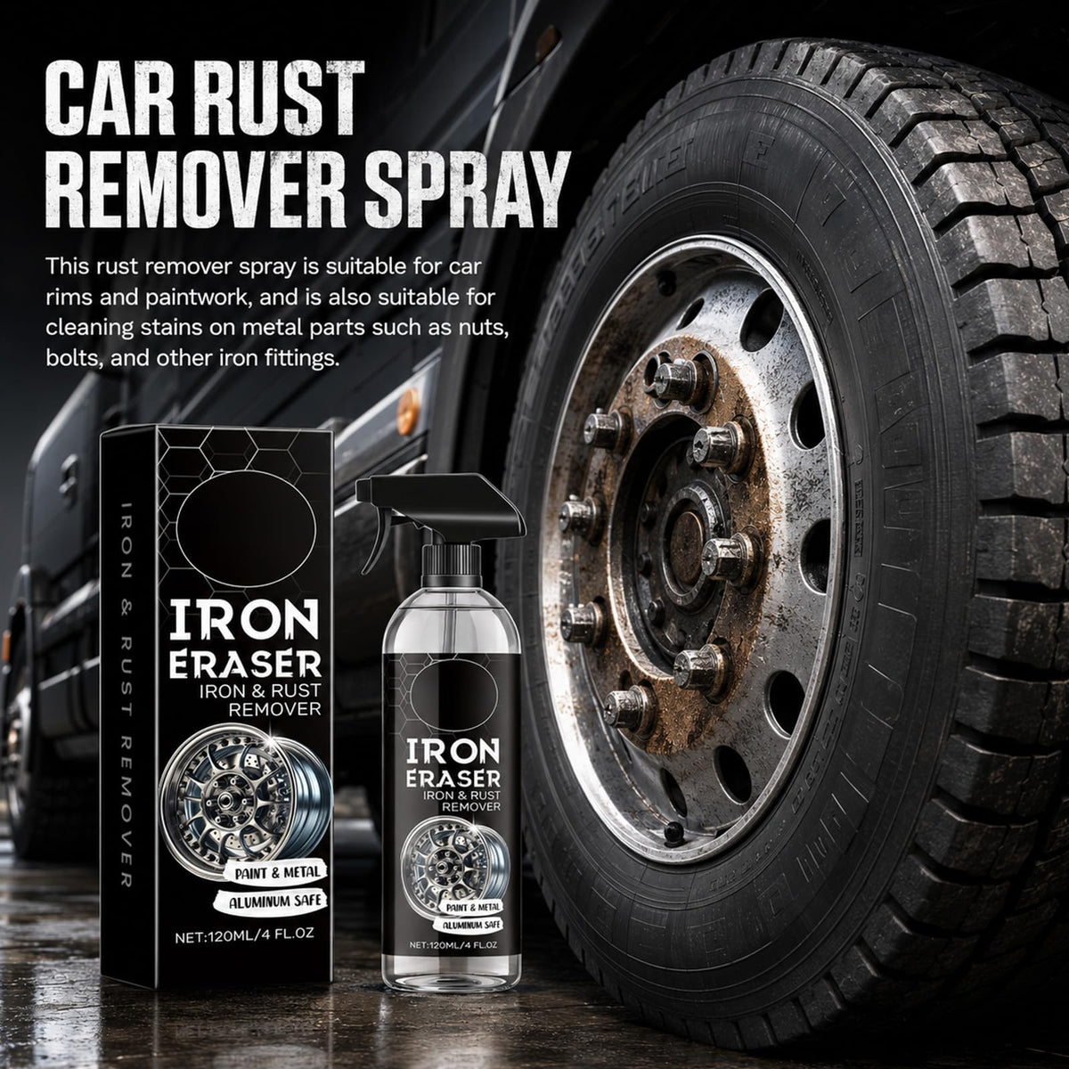 120ml Fast Iron and Rust Remover Spray for Cars, Wheels, Paint and Metal