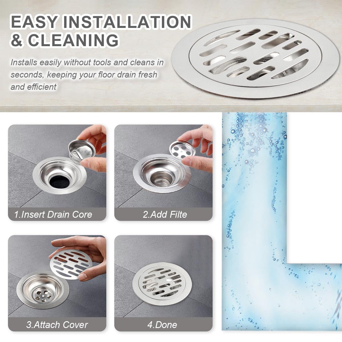 Odor Proof Multi- Purpose Shower Drain, Grate Cover, for Kitchen Balcony Bathroom and Washroom