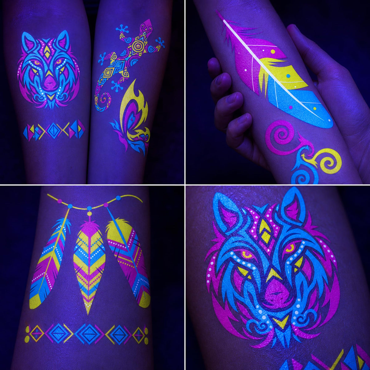 20 Sheets Glow in the Dark UV Blacklight Temporary Tattoos for Adults & Teens