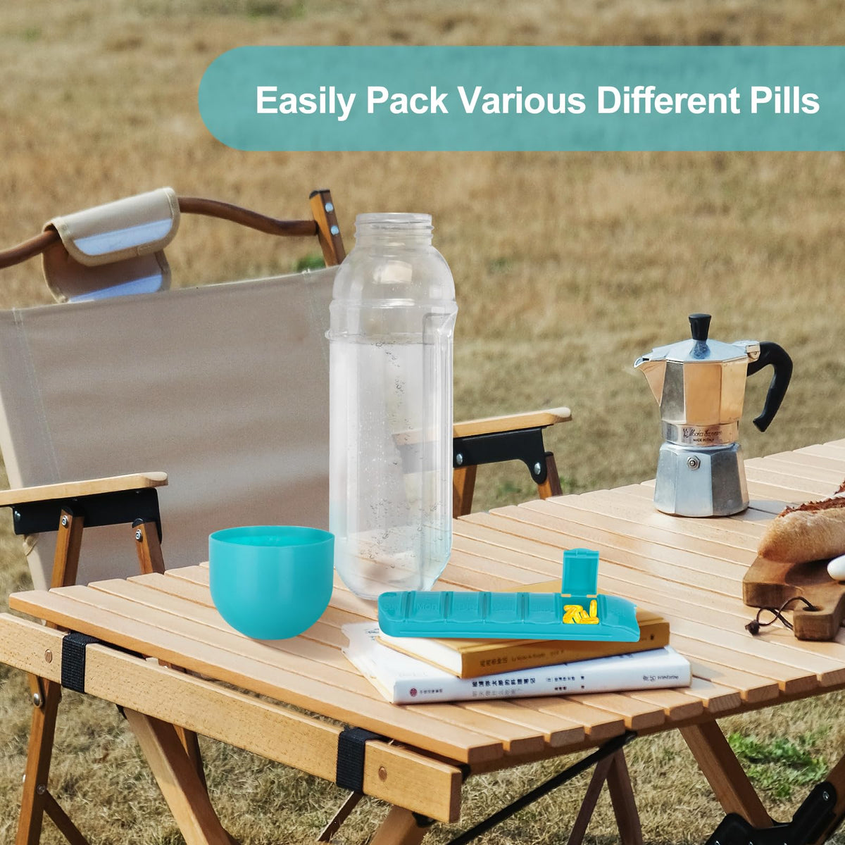 2 in 1 Pill Box Cup Organizer with Water Bottle, 7 Day Pill Organizer Case, 600 ML Daily Medicine Storage Box