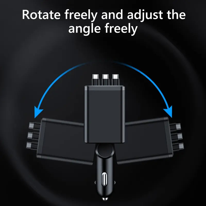 7-in-1 60W Retractable Car Charger with Star Projector Night Light and LED Decorative Light