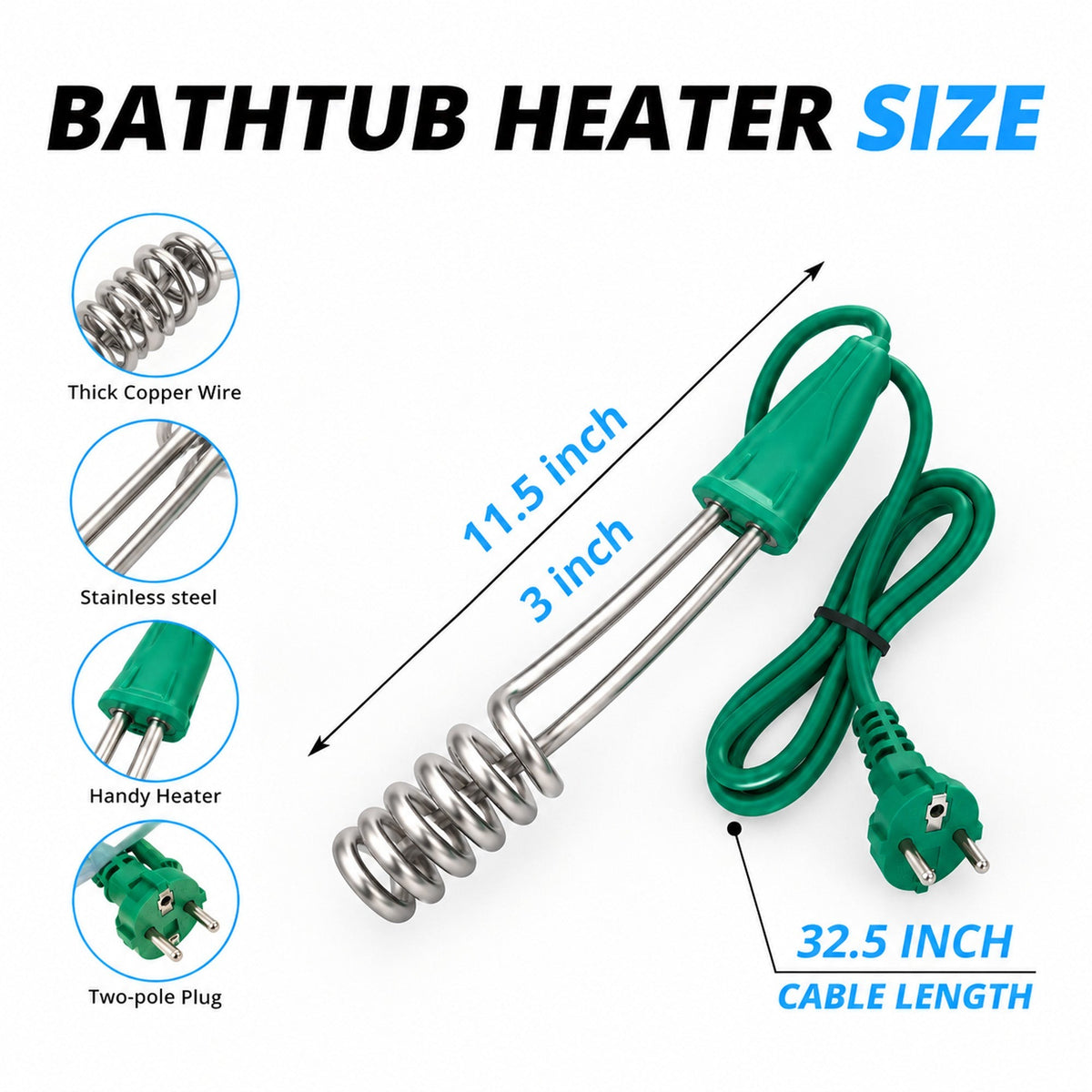 1500W Rapid Immersion Heater, Suitable for Camping and Heating Water in Buckets