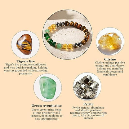 Natural Crystal Tiger's Eye Black Yellow Tourmaline Onyx Attracts Money Bracelet