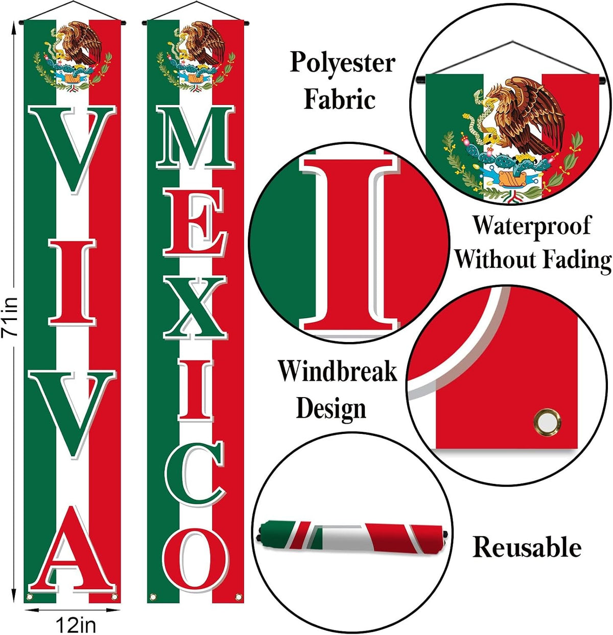 Viva Mexico Front Door Banner Mexican Independence Day Decoration September 16th