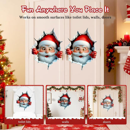 3Pcs Creative Christmas Santa Wall Stickers,Removable 3D Santa Wall Decal