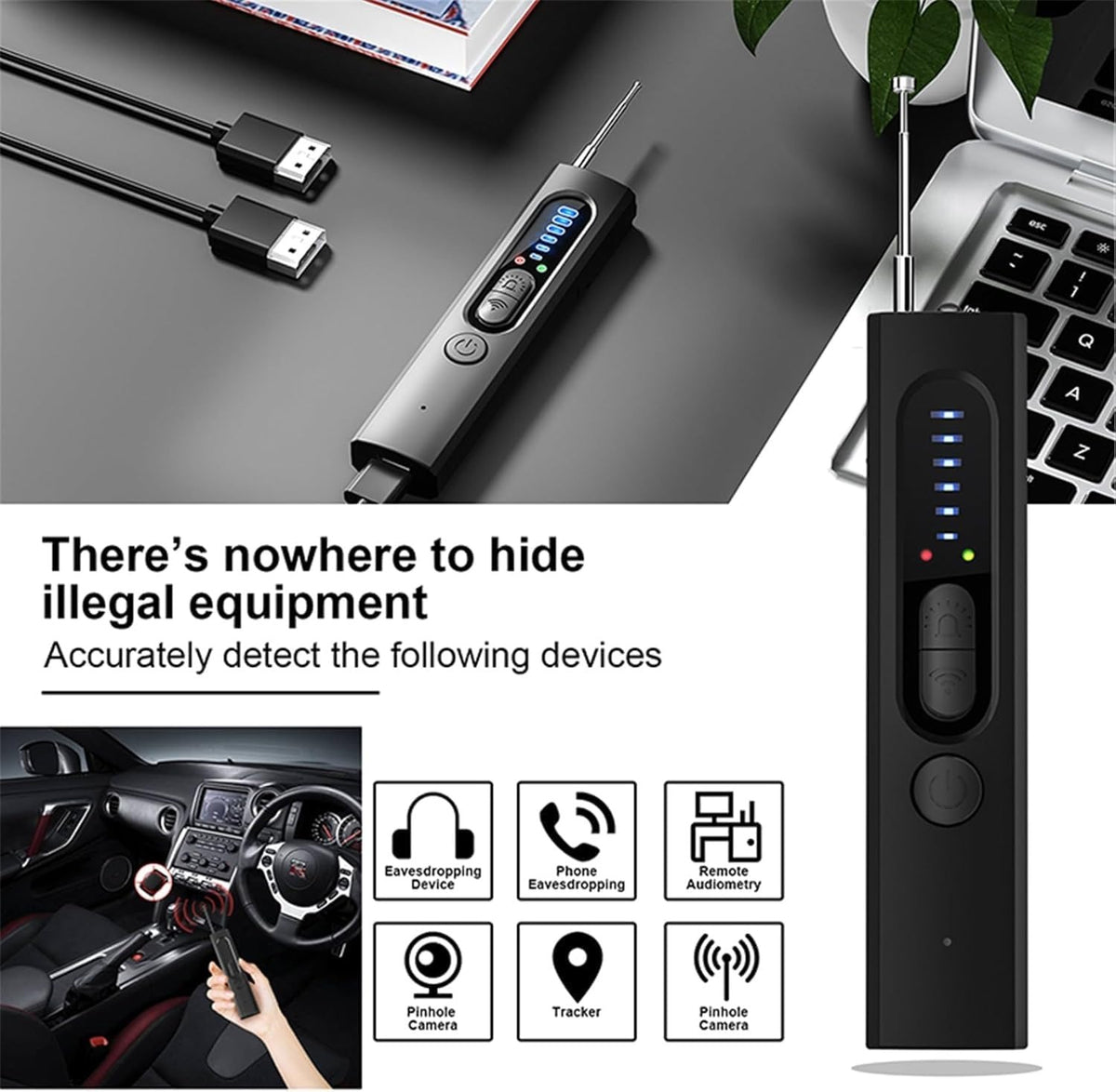 Upgraded Hidden Camera & Bug Detector,6-Level Sensitivity GPS Signal Scanner