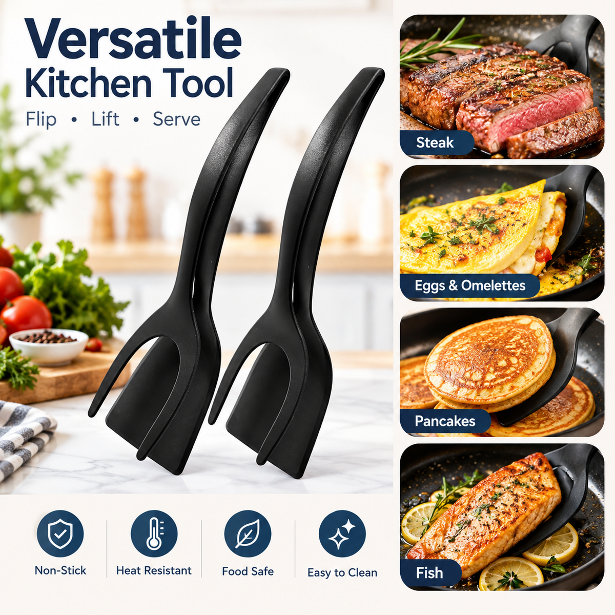 2-in-1 Grip-and-Flip Spatula Tongs (2-Piece Set)