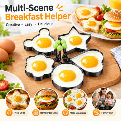 5 Pack Stainless Steel Egg Molds, 3.5 Inch Different Shape Silver Egg Ring Molds