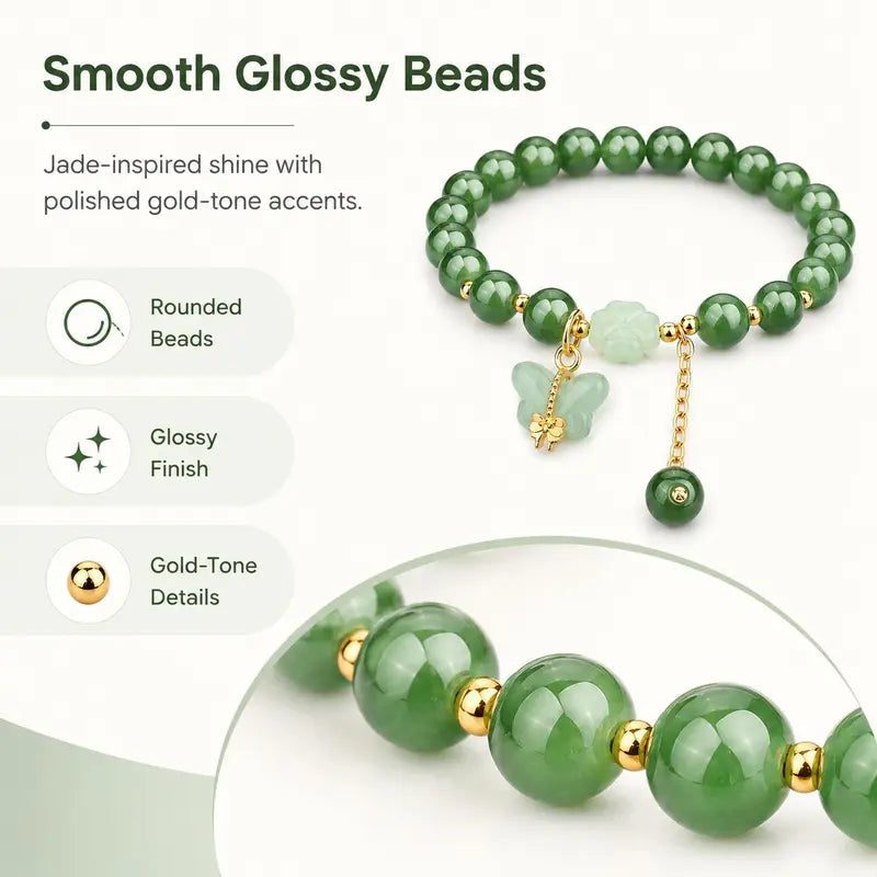 Lucky Green Dongling Jade Butterfly Charm Bracelet - Symbolism of Prosperity Blessing Crystal Pendant