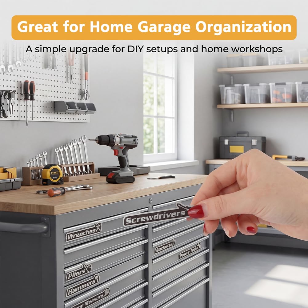 Magnetic Tool Box Labels 15 Pack, Reusable Magnetic Toolbox Labels